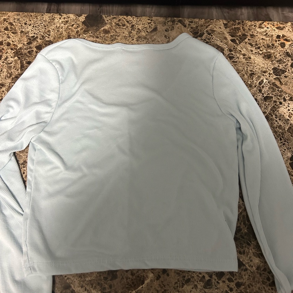 Essentials Light Blue Cropped Button-Up Blouse - Picture 3 of 3